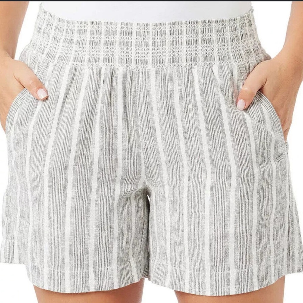Briggs Women's Linen Blend 4 Pocket Woven Casual Pull-on Shorts Black Size XL